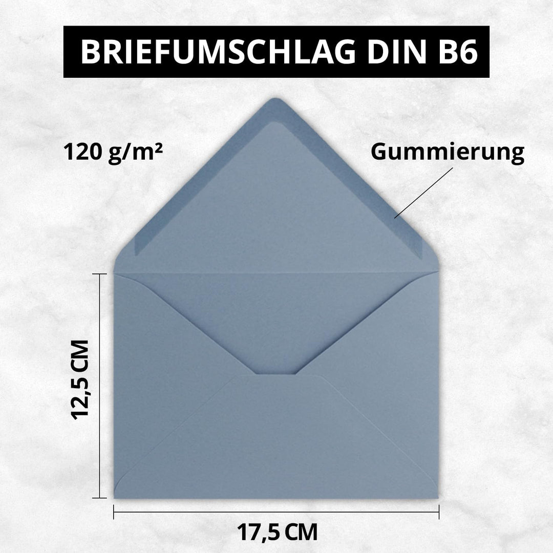 150x DIN B6 Faltkarten Set mit Umschlägen in Graublau (Blau) - 120 x 170 mm - ideal für Einladungska
