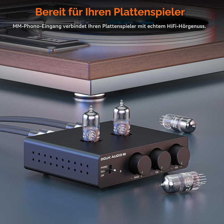 Douk Audio Röhrenvorverstärker MM Phono-Stufe HiFi Stereo-Vorverstärker mit Tiefpassfilter, Subwoofe