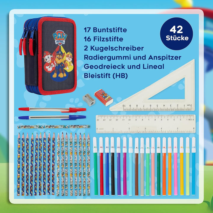 PAW PATROL Federmäppchen Gross Etui Stifte Jungen und Mädchen Stifte Kinder Gefüllt Federmappe Schul