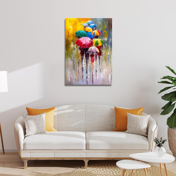 canvashop Abstraktes Bild bunte Regenschirme 60 x 30 cm Druck auf Leinwand Vertikale Bilder Moderne