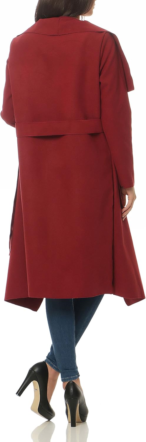 malito Damen Mantel lang mit Wasserfall-Schnitt | Trenchcoat mit Gürtel | weicher Dufflecoat | Parka