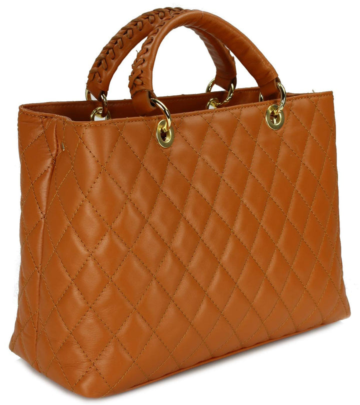 Belli edle italienische Echt Nappa Leder Damentasche Henkeltasche Umhängetasche gesteppt - 34x25x17