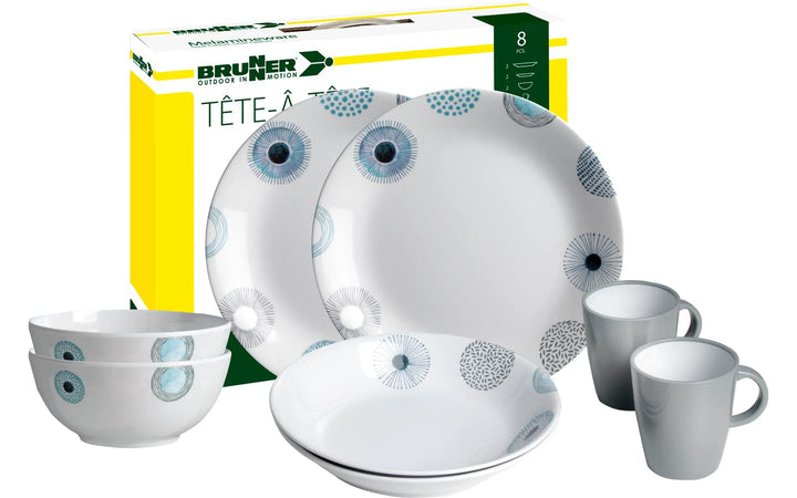 BRUNNER 0830143N.C7R Campinggeschirr für 2 Personen, Tête-À-Tête Deep Sea, 8-teilig
