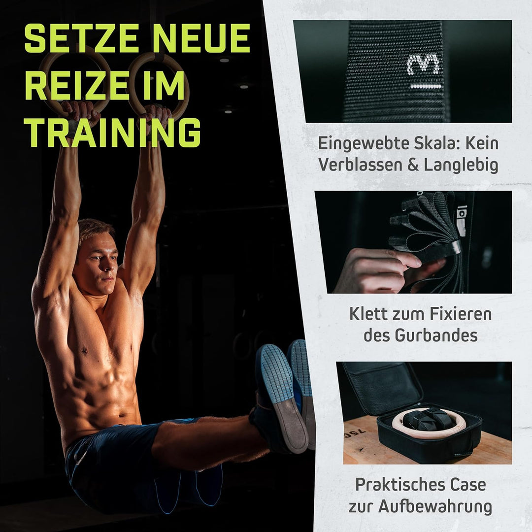 Wild Instincts® Premium Turnringe aus Holz 28mm / 32mm mit WebApp | Fitness-Ringe, Gymnastikringe, T