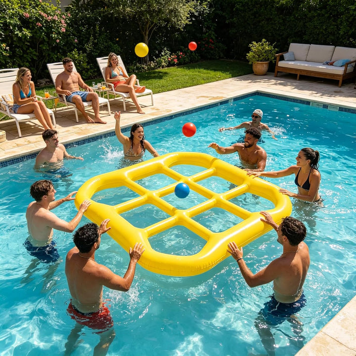 Aufblasbares Wasserspielzeug,Tic Tac Toe Pool Spielzeug mit 10 Aufblasbarer Ball,9-Kästchen-Gitter-W