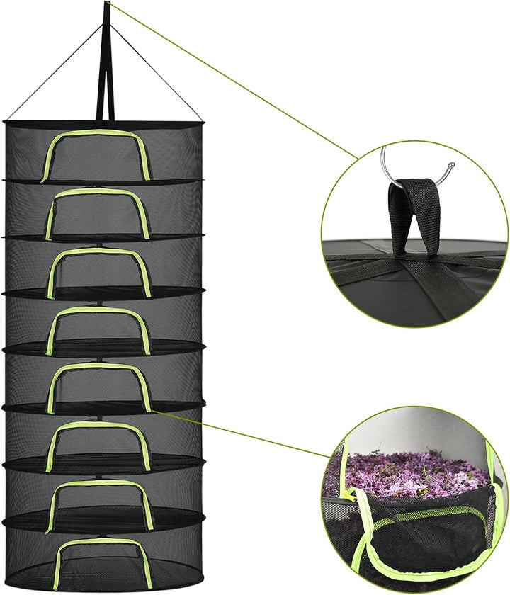 8 Lagiges Trockennetz Kräuter, 200 cm Kräutertrockner Hängend, Trocknungsnetz mit S Haken und Reissv