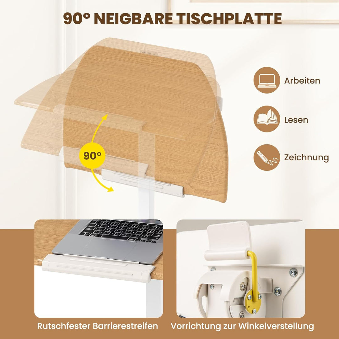 COSTWAY Pflegetisch mit versteckten Rollen, höhenverstellbarer Betttisch mit 90° neigbarer Tischplat