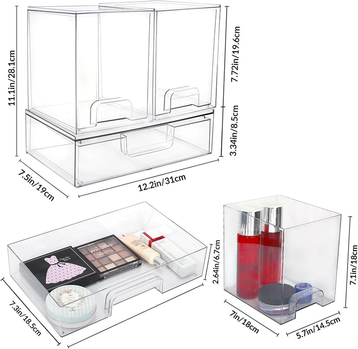 Grosse stapelbare Aufbewahrungsschubladen, durchsichtiger Make-up-Organizer aus Kunststoff mit auszi