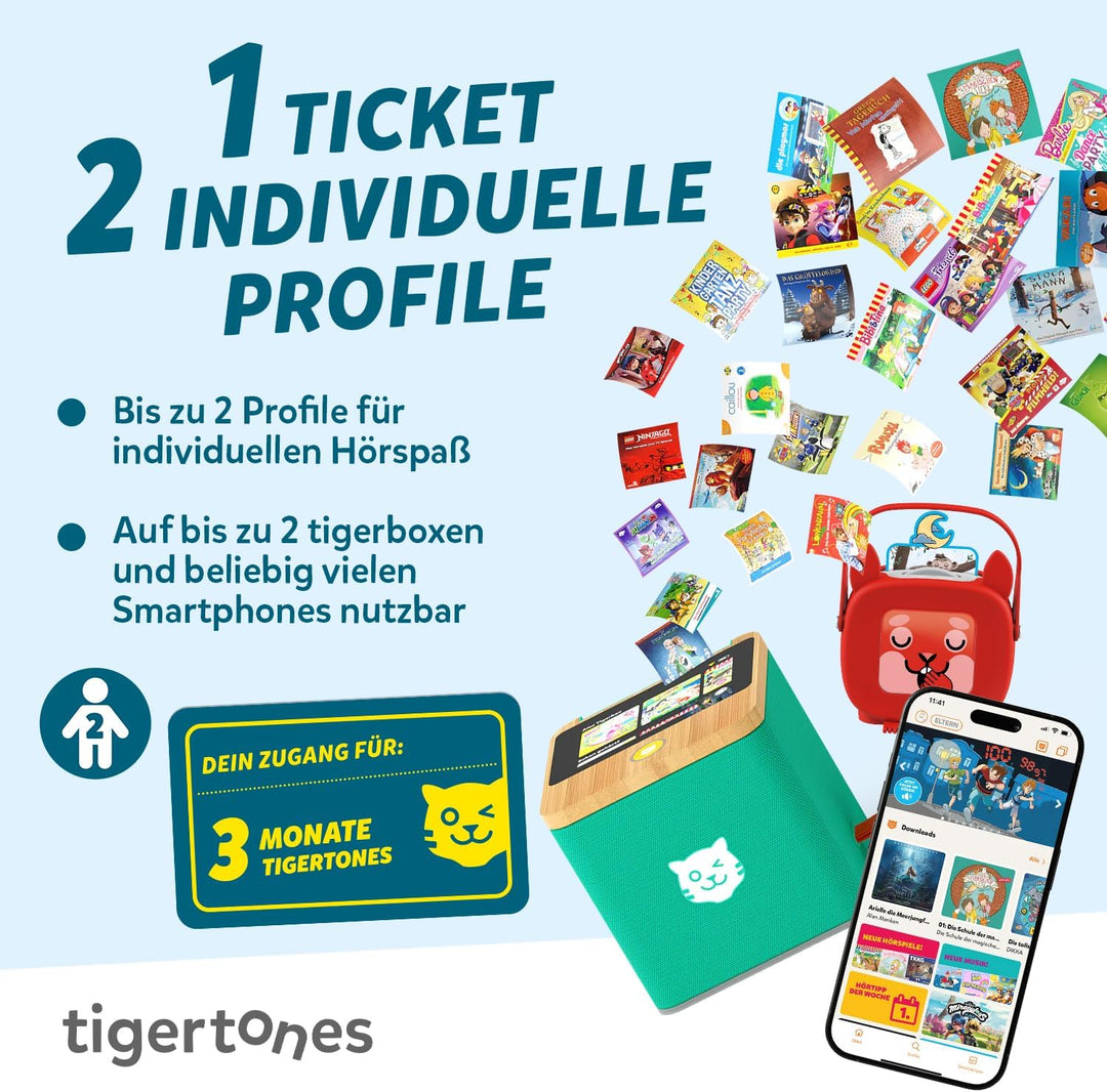tigermedia tigertones Duo Prepaid-Zugang 3 Monate | Audio-Streamingdienst für Kinder | Über 30.000 A