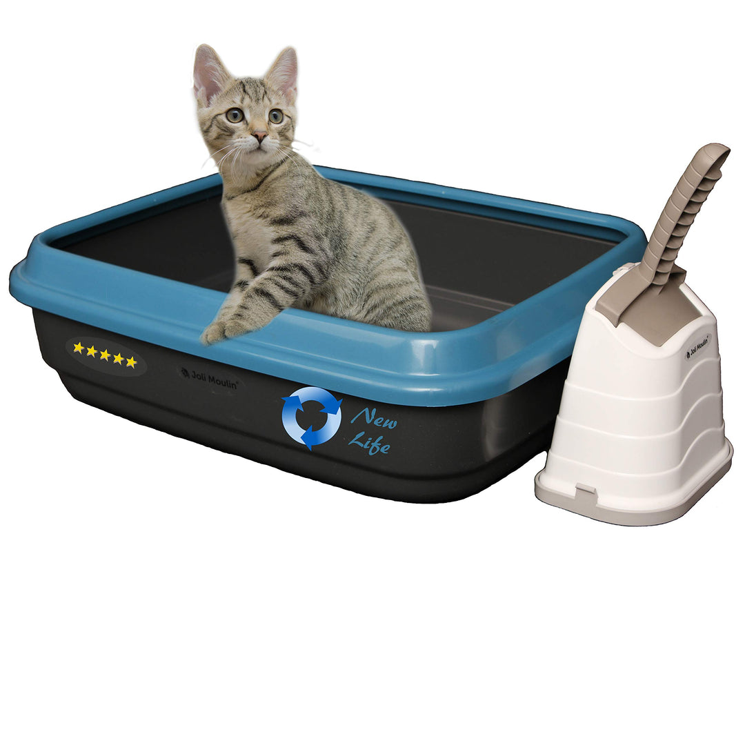 New Life Katzentoilette offen mit Rand 40x50x15 cm Set mit Streuschaufel und Hygiene-Behälter 100% R