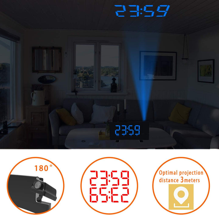 ThreeH Projektionsuhr UKW-Radiowecker mit USB-Ladegerät 5,5'' grosses LED-Display 2 Töne für Heavy S