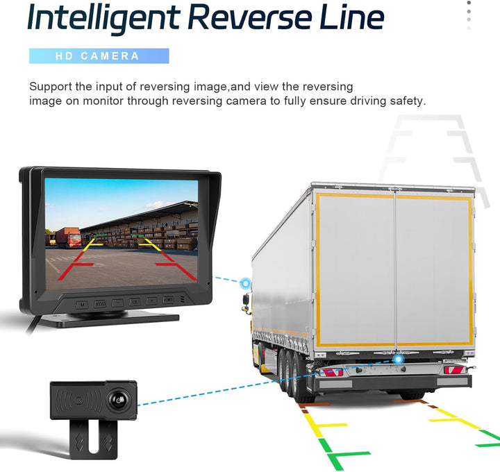 CAMECHO Radar Rückfahrkamera mit 7 Zoll Monitor 12V, IP68 wasserdichte Nachtsicht Weitwinkel Auto Ka