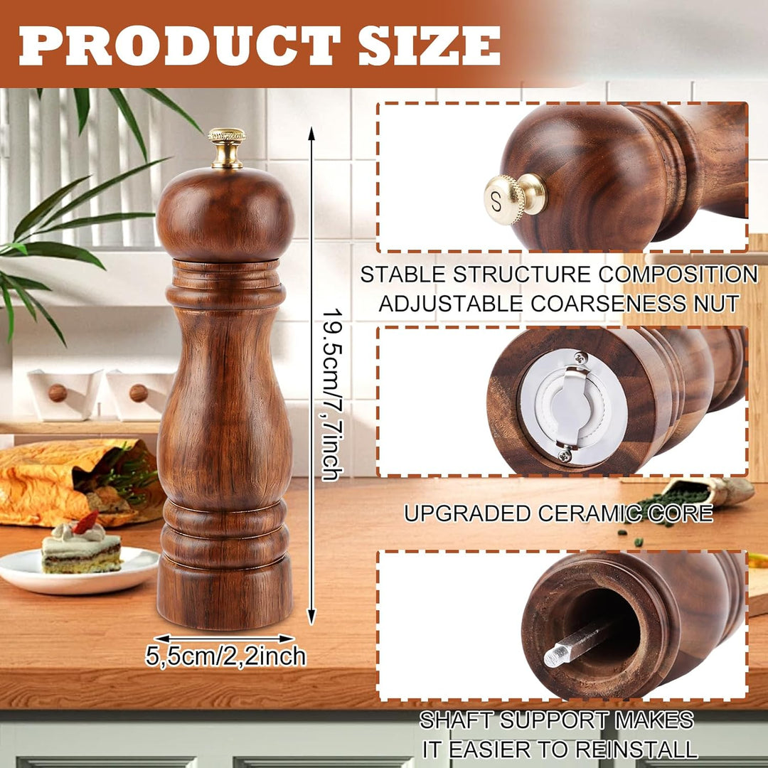 DAJAVE 3er Salz und Pfeffermühle Holz Set 20cm Pfeffermühle Holz Gross Keramikmahlwerk Gewürzmühle S