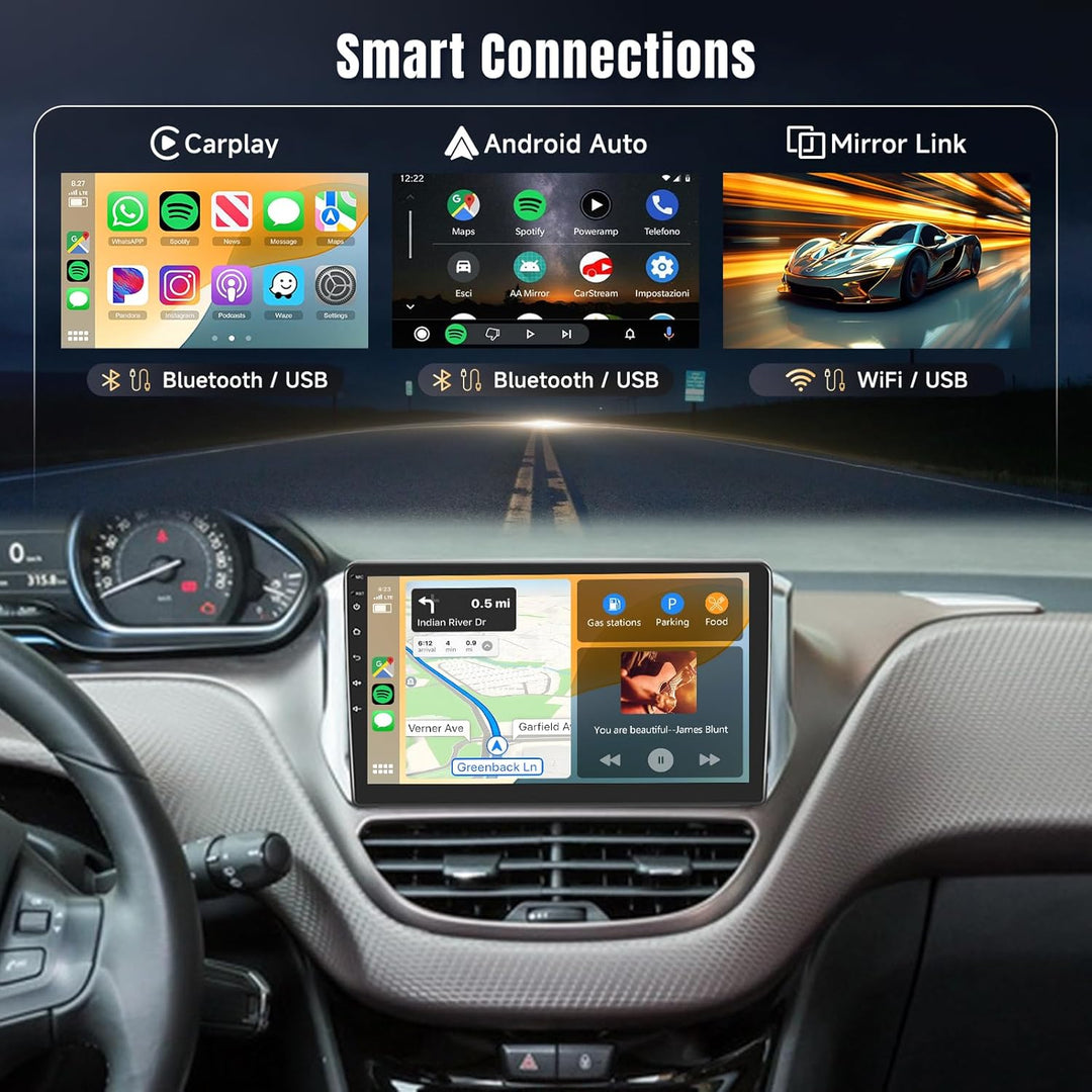 Podofo Carplay Autoradio für Peugeot 208/2008 2012-2018, Android 2G+64G HiFi, 10" Touchscreen Androi
