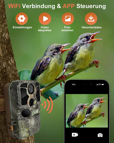 KJK Wildkamera WLAN 4K 84MP mit 64GB Speicherkarte, Wildtierkamera mit Nachtsicht, 0.05s Auslöser Be