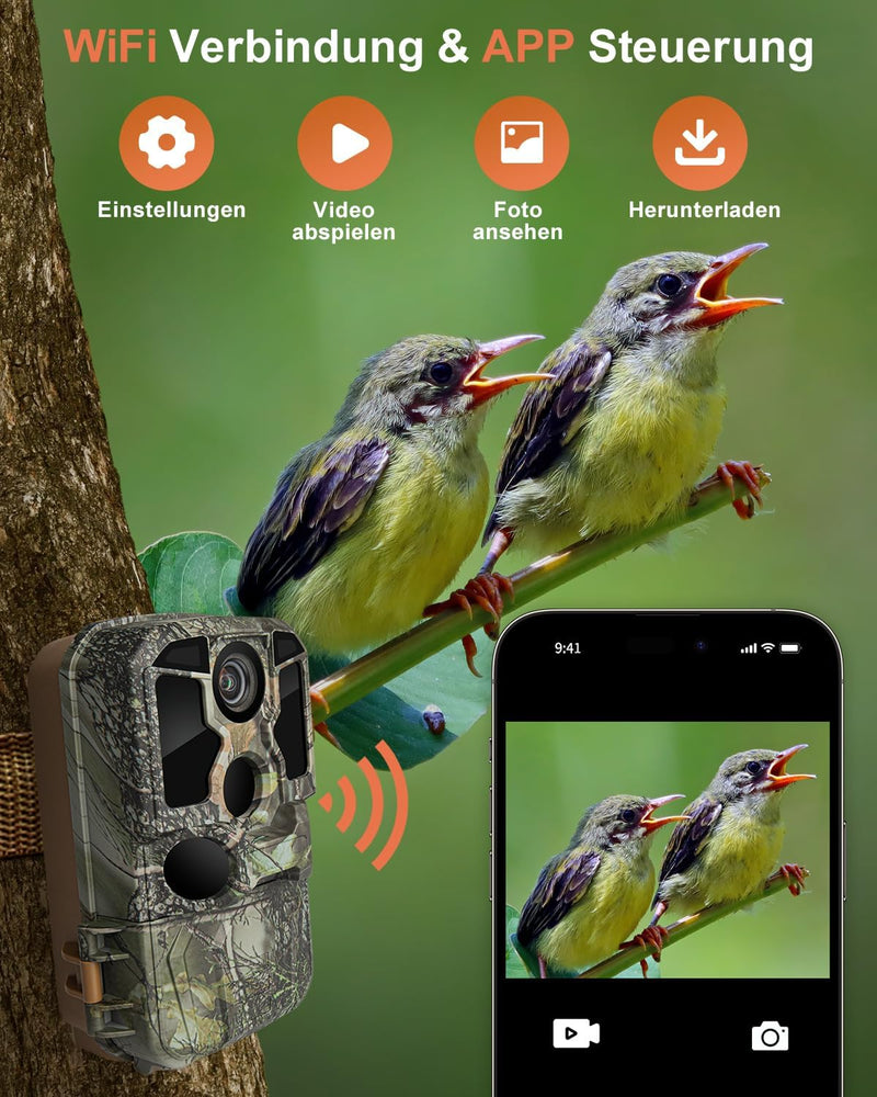 KJK Wildkamera WLAN 4K 84MP mit 64GB Speicherkarte, Wildtierkamera mit Nachtsicht, 0.05s Auslöser Be