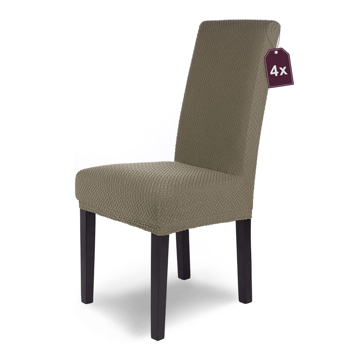 SCHEFFLER-Home Stuhlhussen Stretch Luna/Stuhlhussen 4er Set Taupe/elastische Flanell Stuhlabdeckunge