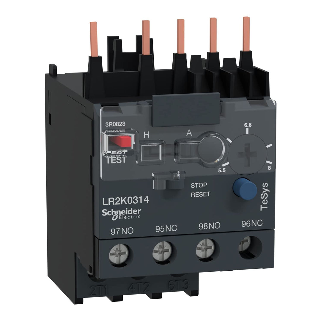 Schneider Electric | LR2K0314 - Motorschutzrelais, 5,5-8A, 1S+1Ö, Klasse 10A (B x H x T) 45 x 58 x 6