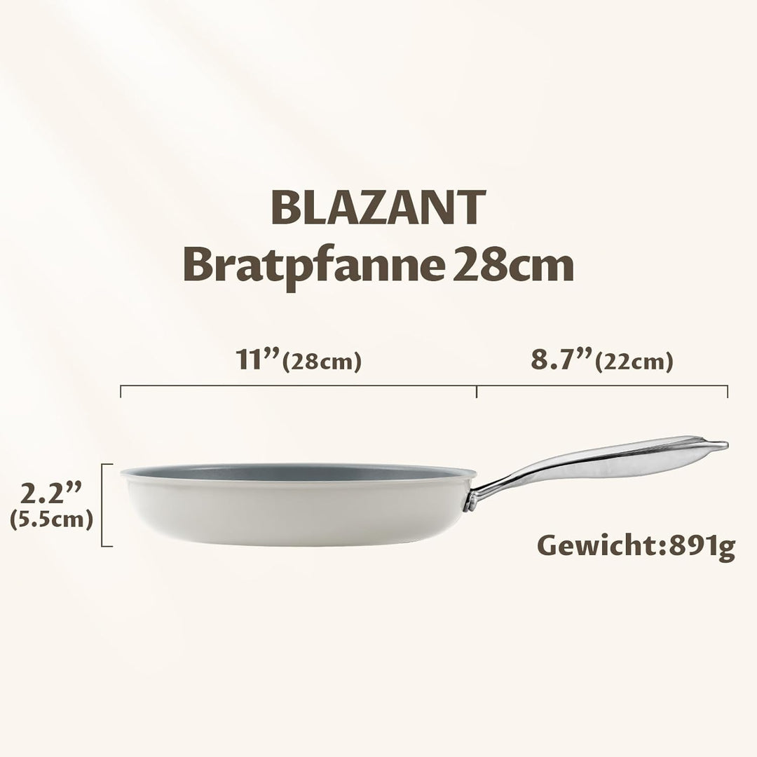 Bratpfanne Induktion 28 cm, Antihaft Pfanne 28 cm, Molekular gebondeter Induktionsboden, Keramikpfan