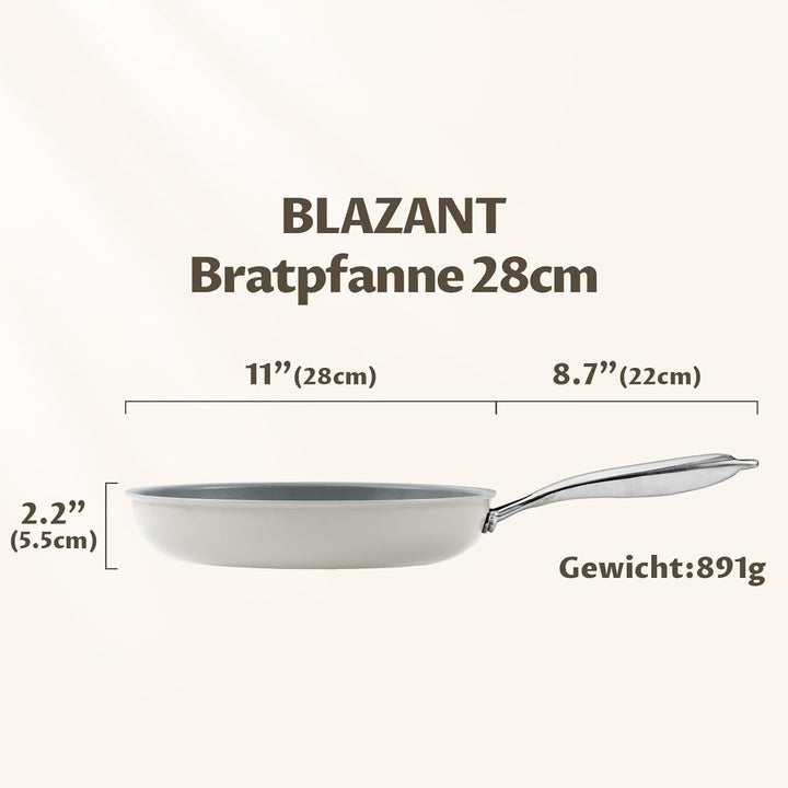 Bratpfanne Induktion 28 cm, Antihaft Pfanne 28 cm, Molekular gebondeter Induktionsboden, Keramikpfan