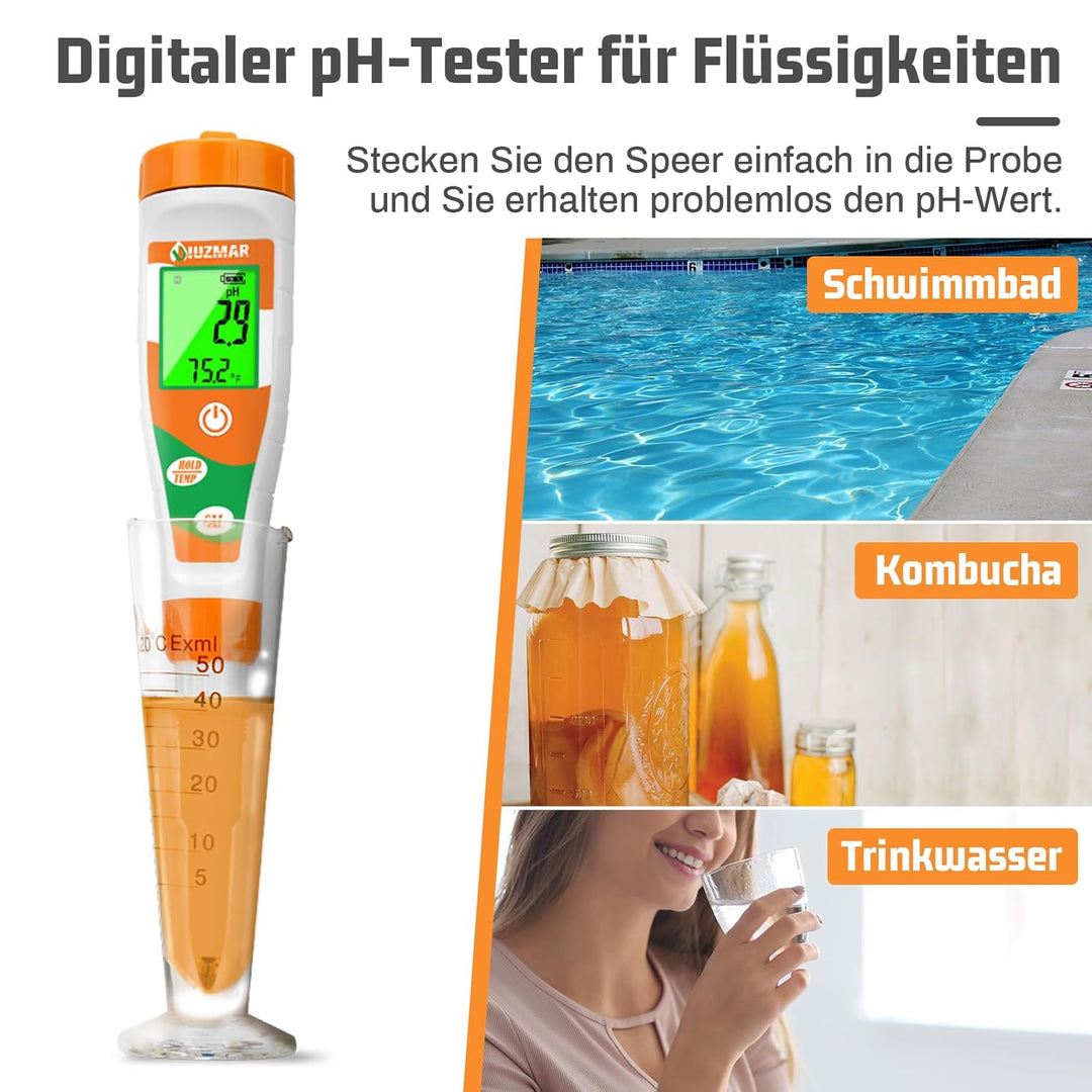pH Meter für Fermentation, Digitales pH Messgerät Wasser, pH Wert Messgerät für Pool, Trinkwasser, K