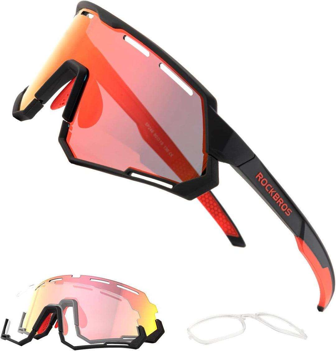 ROCKBROS Fahrradbrille 2 in 1 Sportbrille Polarisierte/Photochrome Brille UV-Schutz Damen Herren Son