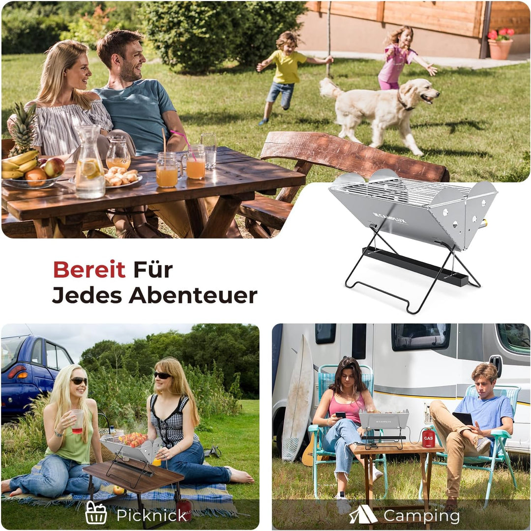 CAMPLUX Faltbarer Campinggrill Gas für Outdoor Reisen, 2 kW, FoldGo FG14GS