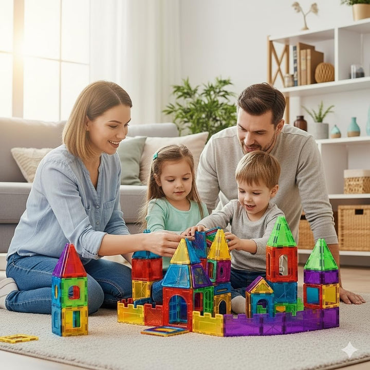 KIYARI Magnetbausteine 120 Teile – Grosse 7,5 cm Montessori Magnet Bausteine für Kinder ab 3 Jahren,