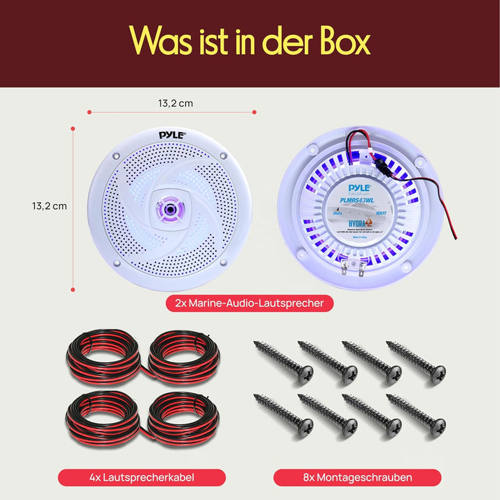 Pyle Outdoor Lautsprecher, Aussenlautsprecher Wasserfest, 100W- Marine Lautsprecher, Einbaulautsprec