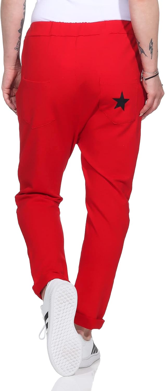Damen Baumwoll Freizeithose Baggy Boyfriend Style Jogger Ladies Pants mit elastischem Bund 36-40 Rot
