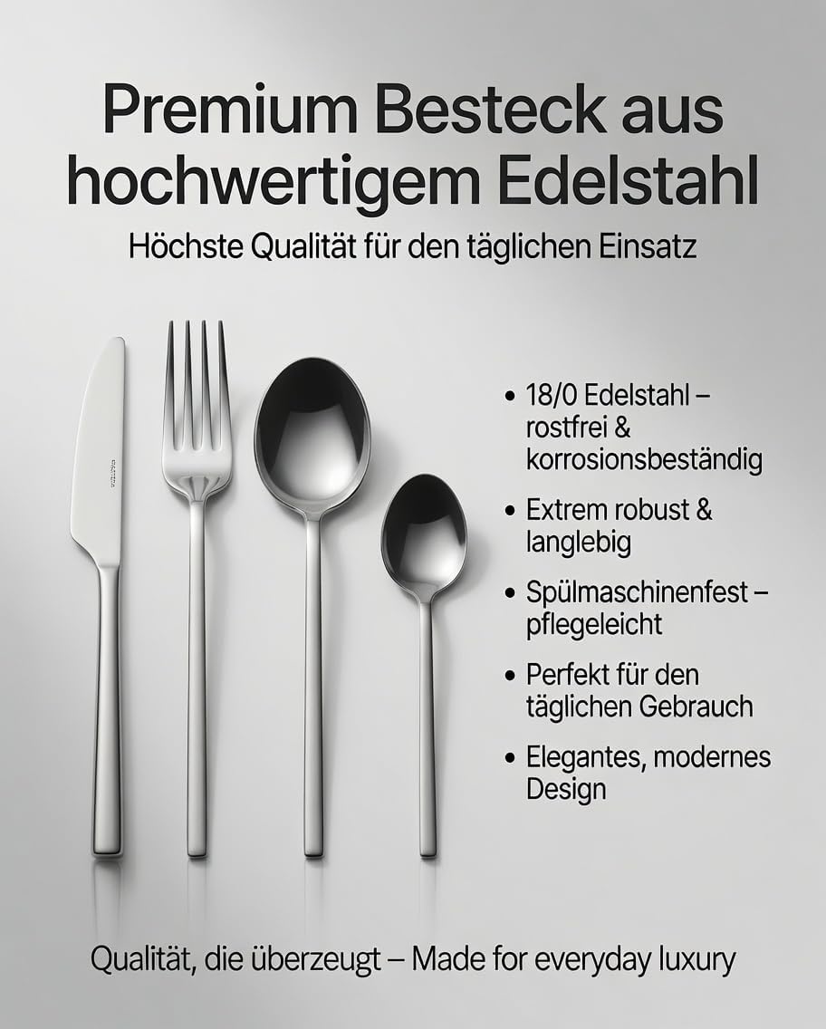 DINOX TANGO Besteckset - 30-teilig Edelstahl für 6 Personen - Designbesteck mit fliessenden Linien,