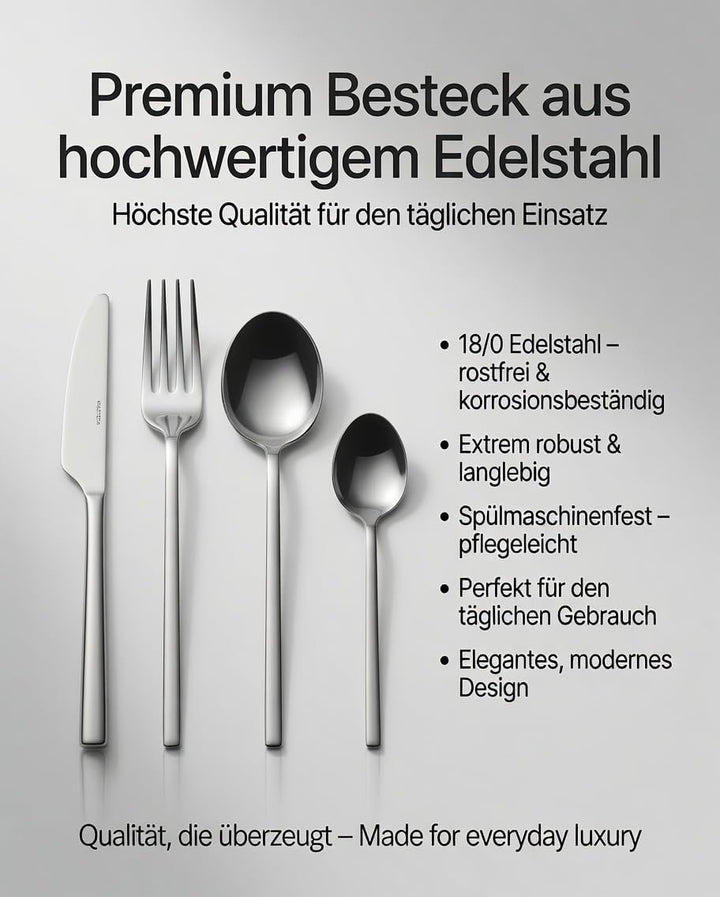 DINOX TANGO Besteckset - 30-teilig Edelstahl für 6 Personen - Designbesteck mit fliessenden Linien,