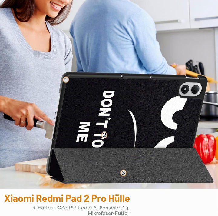 GIOPUEY Hülle Kompatibel mit Xiaomi Redmi Pad 2 Pro 12.1 2025, Flip Case [Bracket-Funktion] 360° Sch