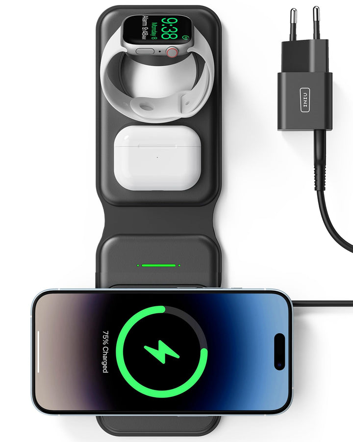 INIU 3 in 1 Wireless Charger Station, Magnetischer Qi Zertifiziert Induktive Ladestation Pad Kabello
