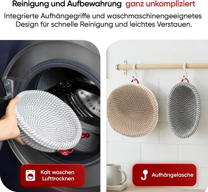 Banneton Gärkörbchen-Set, ovale und runde Gärkörbe aus Baumwollseil mit Einlagen und Abdeckungen, Sa