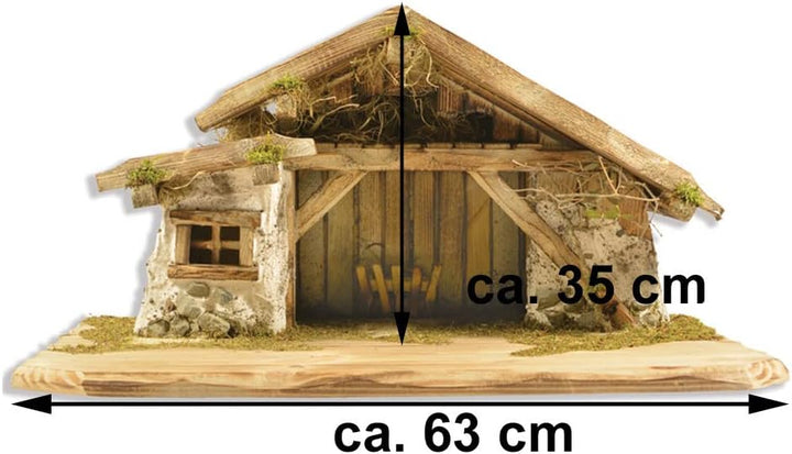 Riffelmacher 78450 - Krippen-Stall Bayrischzell, Grösse 63 x 35 cm, aus Holz, Weihnachts-Krippe, Sta