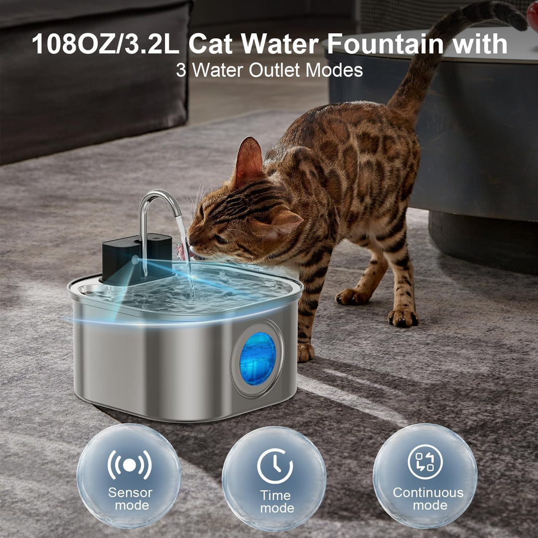 Katzenbrunnen Kabellos: 3.2L Trinkbrunnen für Katze Edelstahl, Katzenbrunnen für Katzen Bewegungsmel