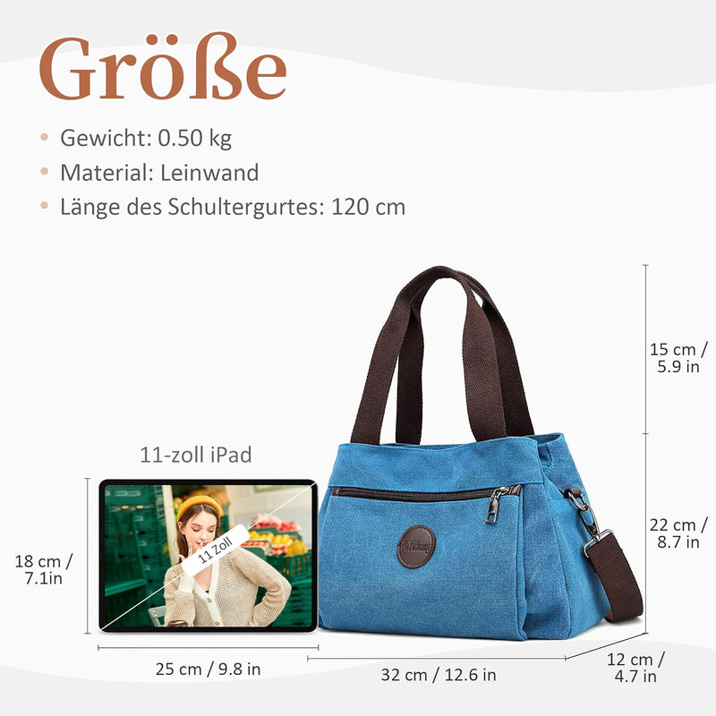 DIRRONA Elegant Damen Segeltuch Umhängetasche Gross Kapazität Handtasche Casual Reise Schultertasche