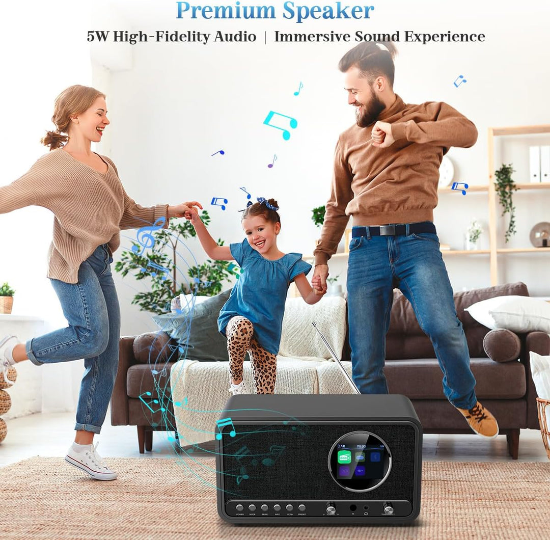 DAB DAB+ / FM Radio mit Fernbedienung, Bluetooth, 5W HiFi Lautsprecher, Kopfhöreranschluss, USB, AUX