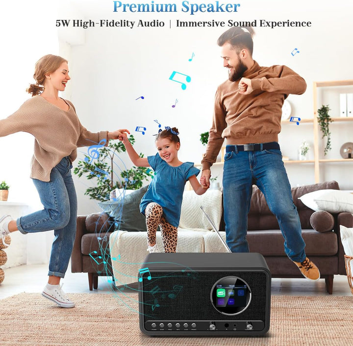 DAB DAB+ / FM Radio mit Fernbedienung, Bluetooth, 5W HiFi Lautsprecher, Kopfhöreranschluss, USB, AUX