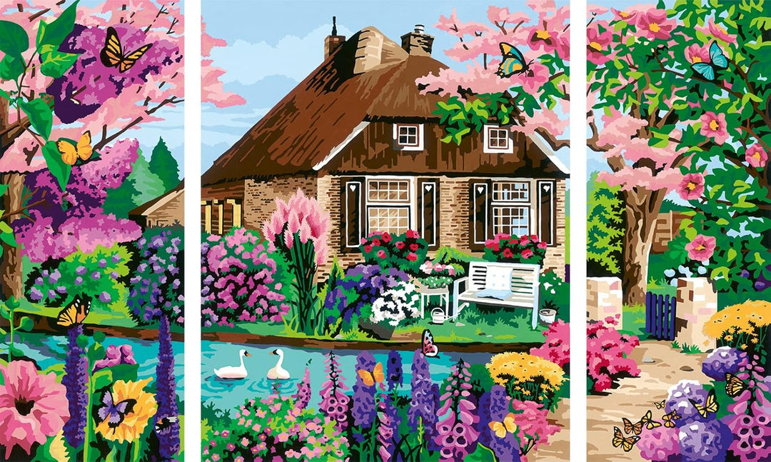 Ravensburger CreArt 23550 - Zauberhaftes Cottage - Triptychon Malen nach Zahlen Erwachsene, DIY Mals