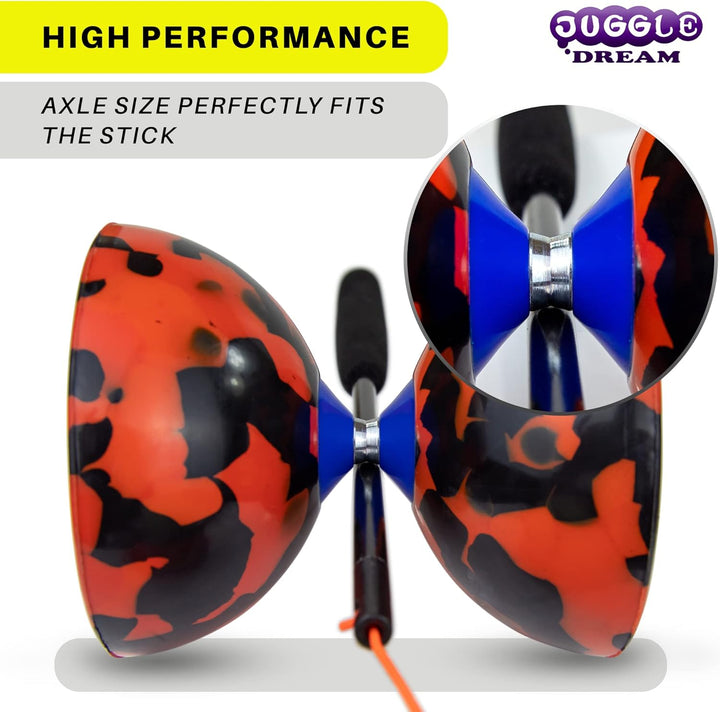 Juggle Dream Jester Diabolo Jonglierset – Fester Achse Profi-Diabolo mit Superglass-Handstäben, Onli