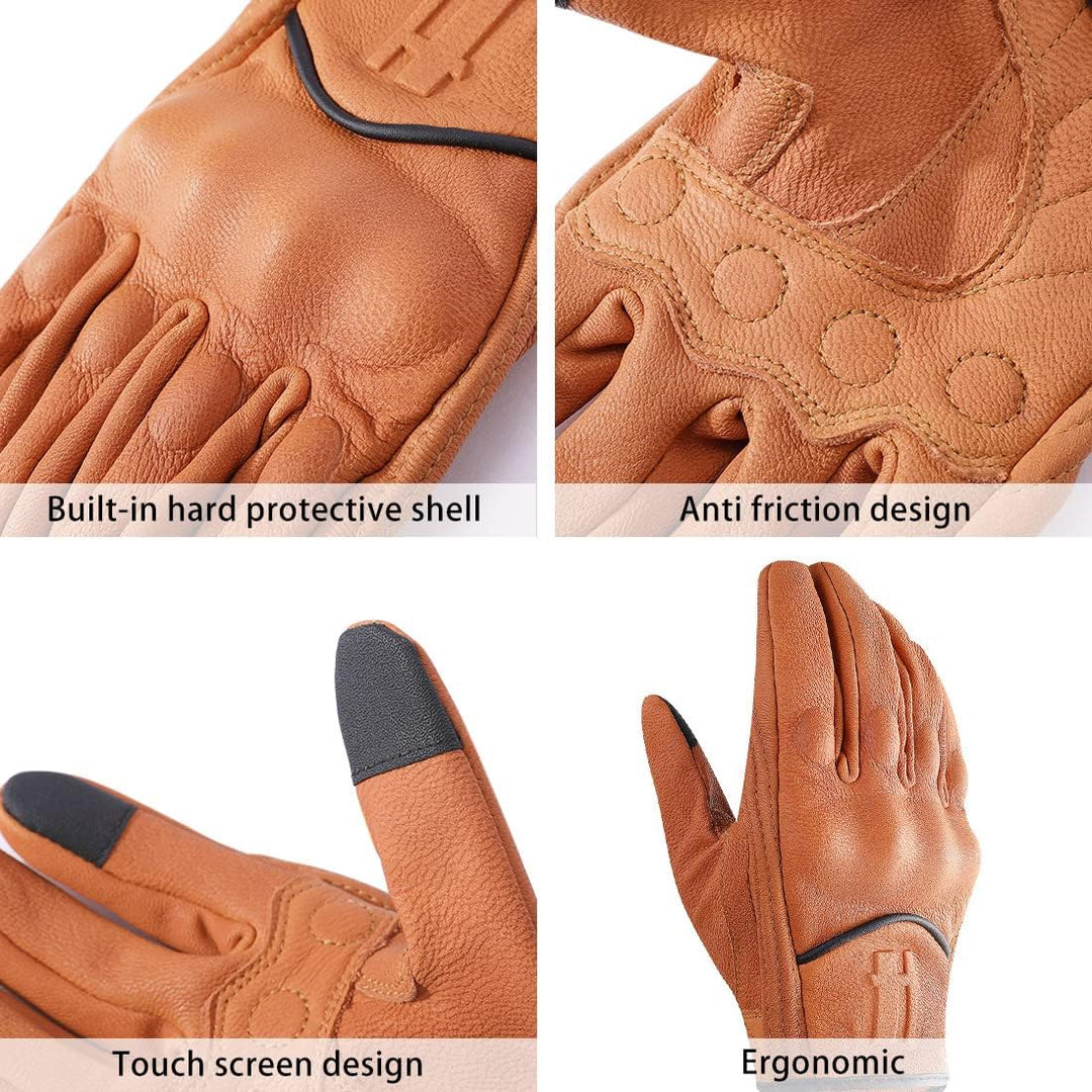 Harssidanzar Herren Motorradhandschuhe Ziegenleder Touchscreen GM028E Bräunen(upgrade) S, Bräunen(up