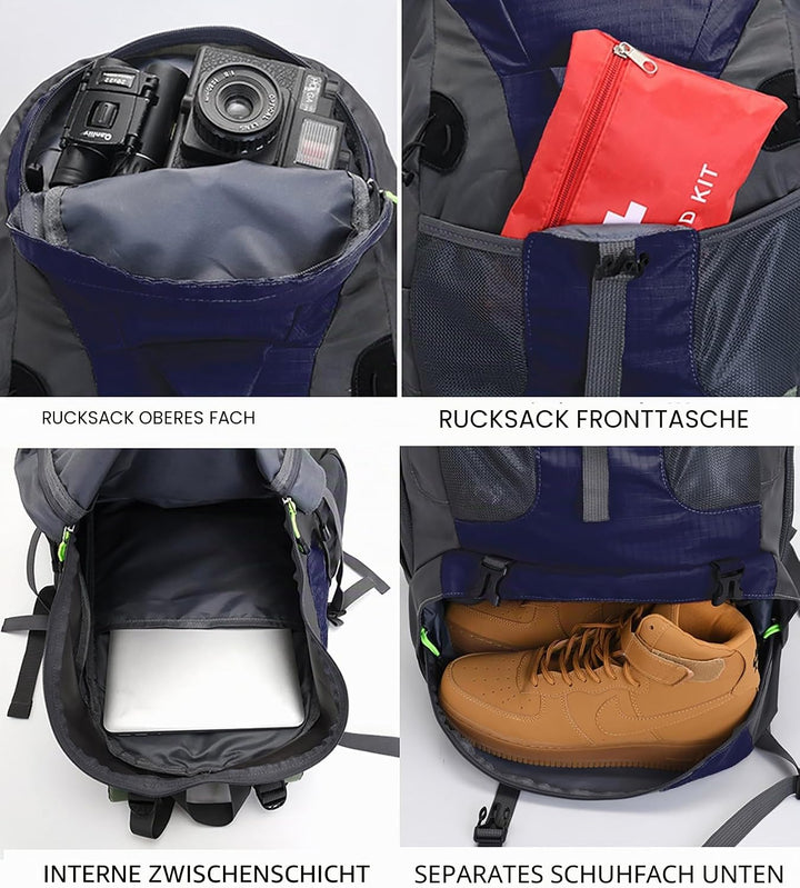 Bseash 50L Leichter wasserfester Wanderrucksack, Outdoor Sport Tagesrucksack Multifunktions Reisetas