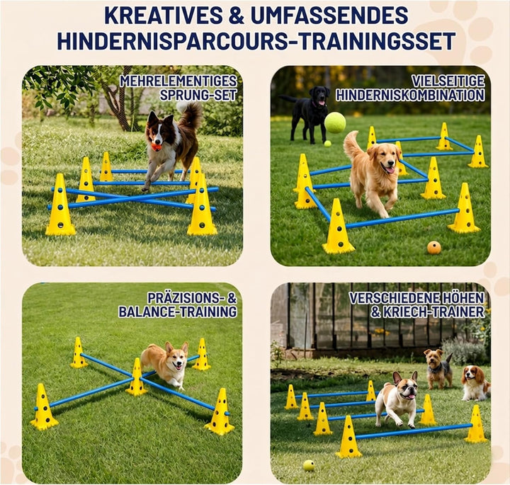 Agility Set Hunde mit 6 Hürden, Cavaletti Hund Trainingsset, 12 Verstellbare Stangen &amp; 12 Pylonen mi