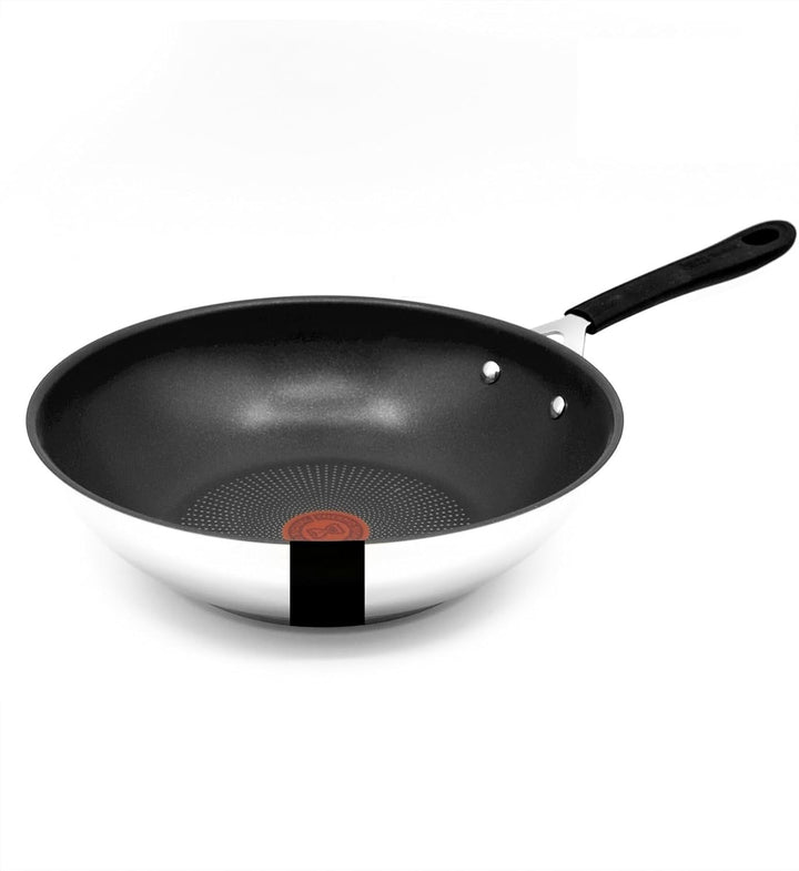 Tefal Jamie Oliver Wok 28 cm Induktion, Wokpfanne Edelstahl gross, Antihaft Beschichtet, Hoher Rand,