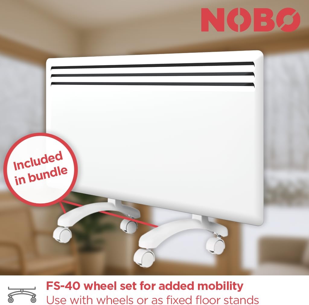 Elektrische Konvektorheizung Nobø NFK4N 1250W inkl. Rollen und Wandmontage, Weiss, Smart-Thermostat