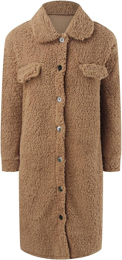 Fleecemantel Damen Lang -Wintermantel Dame Elegant Trenchcoat Winter Teddy-Fleece Mantel Warm Lange