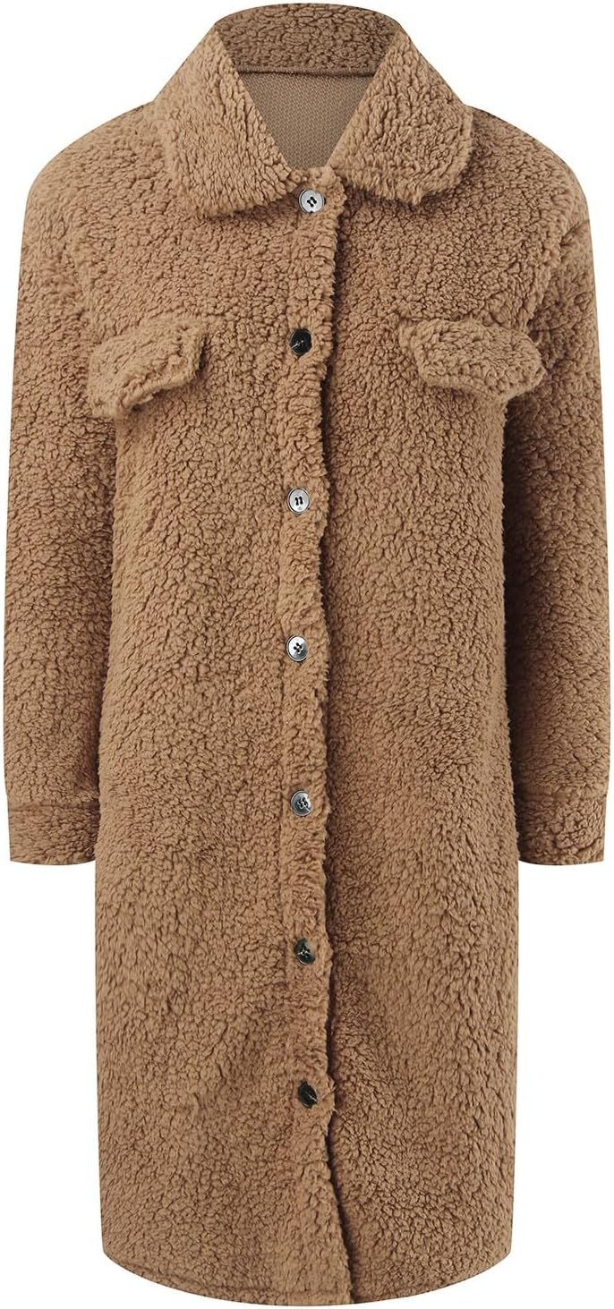 Fleecemantel Damen Lang -Wintermantel Dame Elegant Trenchcoat Winter Teddy-Fleece Mantel Warm Lange