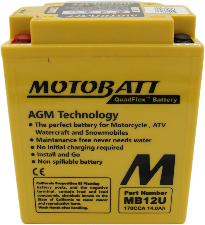 MotoBatt MB12U (12V 15 Amp) 160CCA Factory Activated QuadFlex AGM Battery
